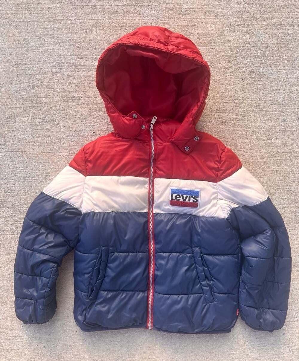 Vintage Levi's Boys Colorblock Puffer Jacket Size M Blue Red White